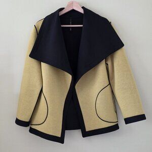 IC By Connie K Cardigan Women L Yellow Black LS Open Artsy Lagelook Pockets Boho